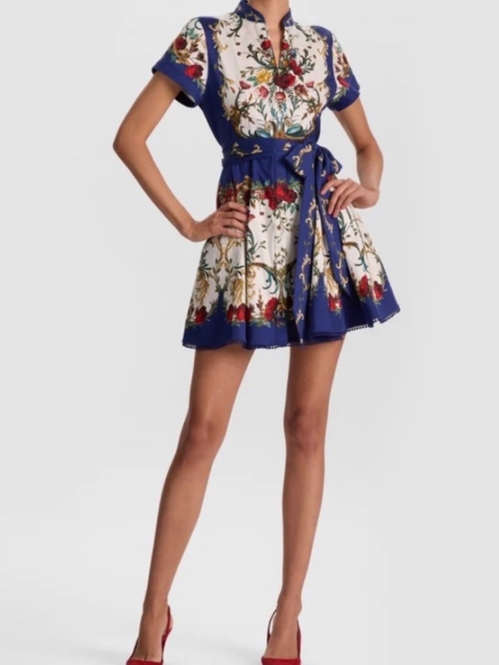 Alice + Olivia Lucy Gilded Rose Tie Waist Mini Dress NWT Sz 12